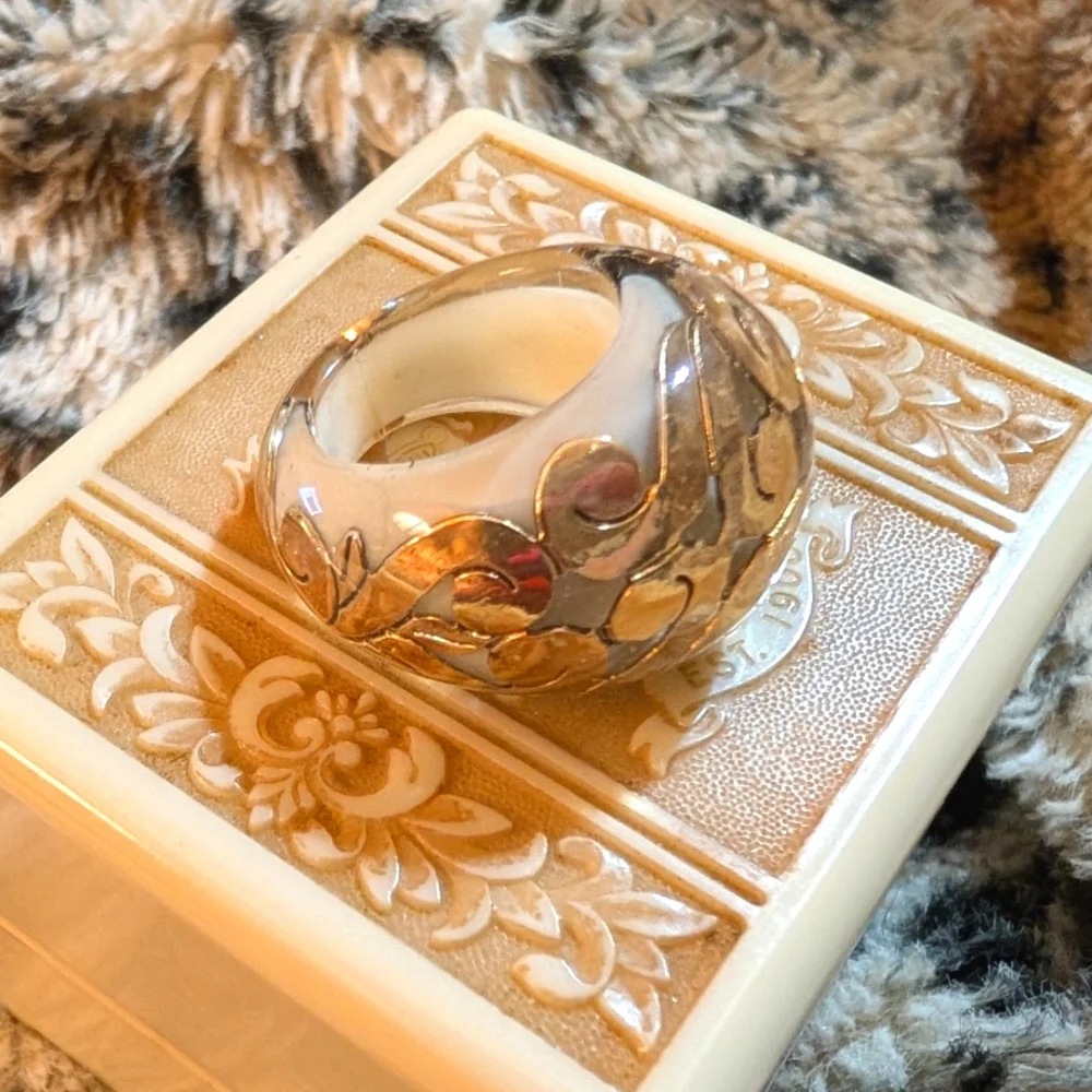 Vintage Unique Lucite Golden Scroll Domed Ring